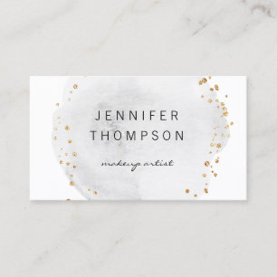 Grey Watercolor Circle Gold Dots Business Card