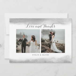 Grey Watercolor Dip Wedding Photo Thank You Card