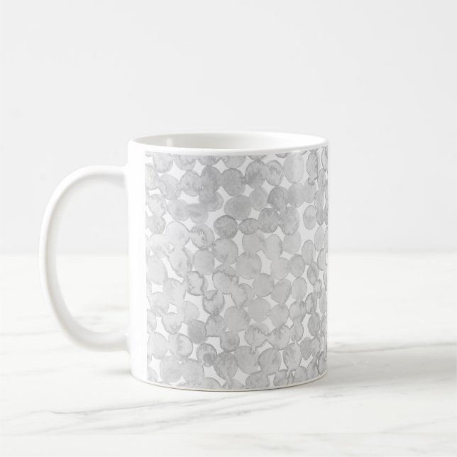 Grey watercolor dots grey circle painted pattern coffee mug (Left)