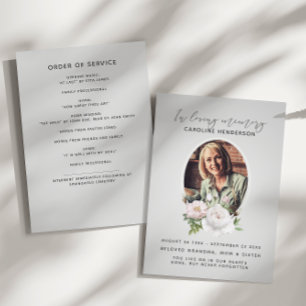 Grey Watercolor Floral Photo 2-Page Funeral Programme