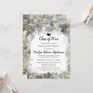 Grey Watercolor Gold Splatter Graduation Party Invitation