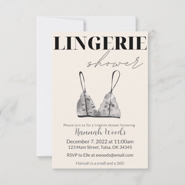 Grey Watercolor Lingerie Shower Invitation (Front)
