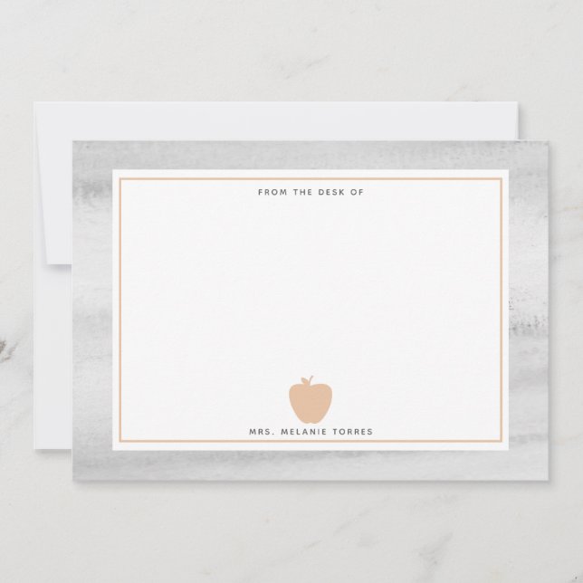 Grey Watercolor Peach Apple Teacher Card (Front)