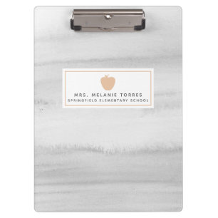 Grey Watercolor Pink Apple Teacher Clipboard