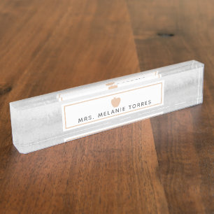 Grey Watercolor Pink Apple Teacher Nameplate