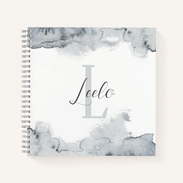 Grey Watercolor Pretty Personalised Sketch Noteboo Notebook (Front)