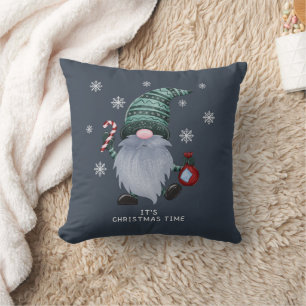 Grey Watercolor Scandinavian Christmas Gnome  Cushion