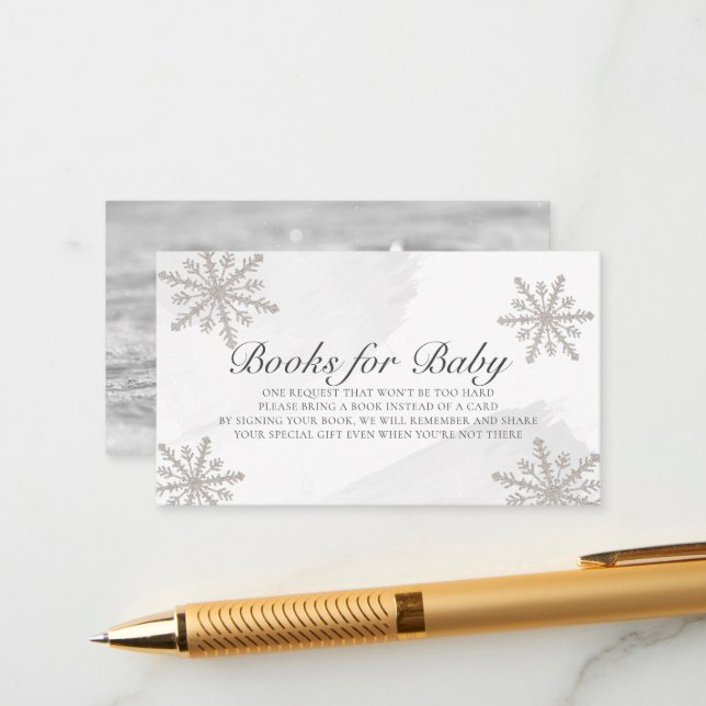 Grey Watercolor Silver Snowflakes Book Request Enclosure Card (Front/Back In Situ)