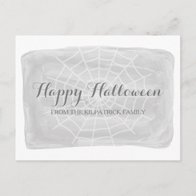 Grey Watercolor Spider Web Halloween Postcard (Front)