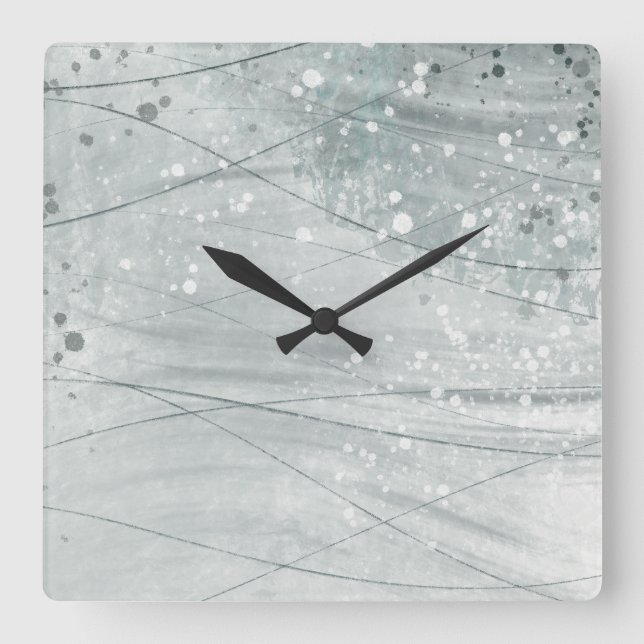 Grey watercolor square wall clock (Front)
