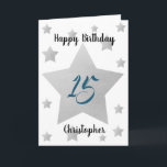 Grey Watercolor Stars 15th Birthday Card<br><div class="desc">Personalised grey watercolor stars 15th birthday card for him. The front features watercolor grey stars and a place for you to personalise with the birthday recipient's name. The inside card message can be easily personalised and the back with the year. This stars personalised 15th birthday card would make a unique...</div>