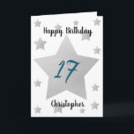 Grey Watercolor Stars 17th Birthday Card<br><div class="desc">Personalised grey watercolor stars 17th birthday card for him. The front features watercolor grey stars and a place for you to personalise with the birthday recipient's name. The inside card message can be easily personalised and the back with the year. This stars personalised 17th birthday card would make a unique...</div>