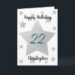 Grey Watercolor Stars 22nd Birthday Card<br><div class="desc">Grey watercolor stars 22nd birthday card for son, godson, grandson, etc. The front features watercolor grey stars and a place for you to personalise with the birthday recipient's name. The inside card message can be easily personalised and the back with the year. This would make a unique 22nd birthday card...</div>