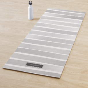Grey Watercolor Stripes Pretty Personalised Yoga Mat