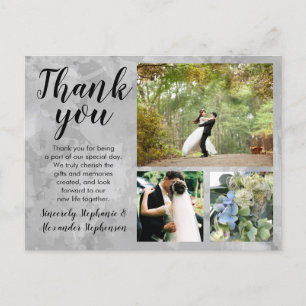 Grey Watercolor Wedding Thank You Custom 3 Photo Postcard