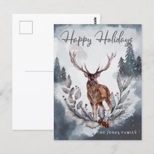 Grey Watercolor Winter Christmas Holiday Postcard