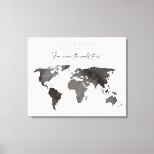 Grey Watercolor World Map Canvas Guest Book