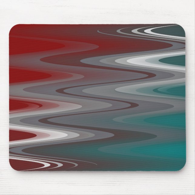 Grey waves on burgundy teal mouse mat (Front)