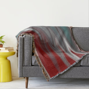 Grey waves on burgundy teal throw blanket