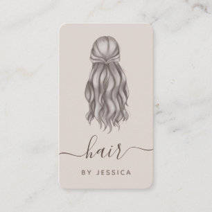 Grey Wavy Hair Hairstylist Add Logo & Social Media Business Card