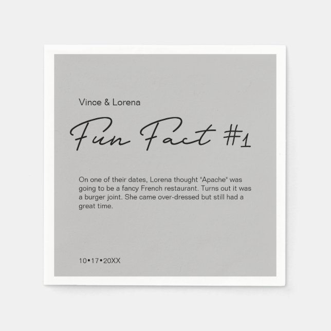Grey Wedding Personalised Fun Fact Napkin (Front)