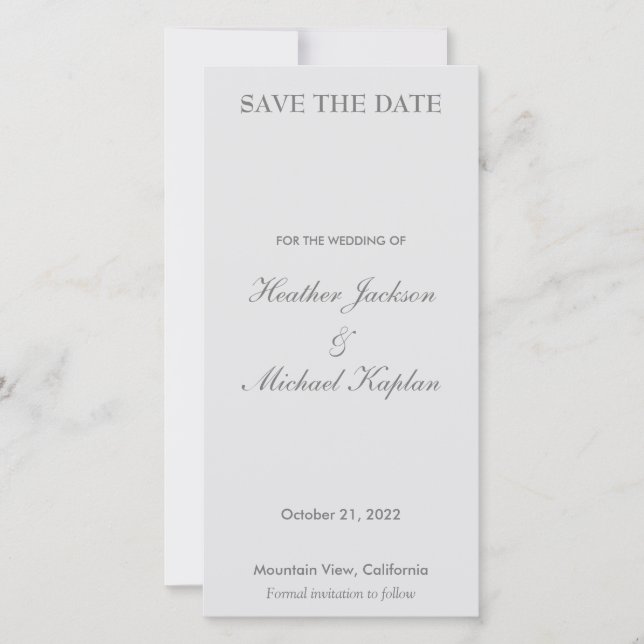 Grey Wedding Professional Minimalist Plain Save The Date (Front)