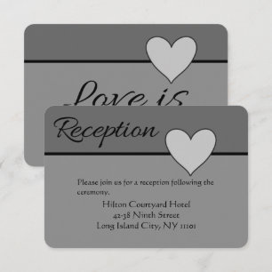 Grey Wedding Reception Love Heart Black & Grey Invitation