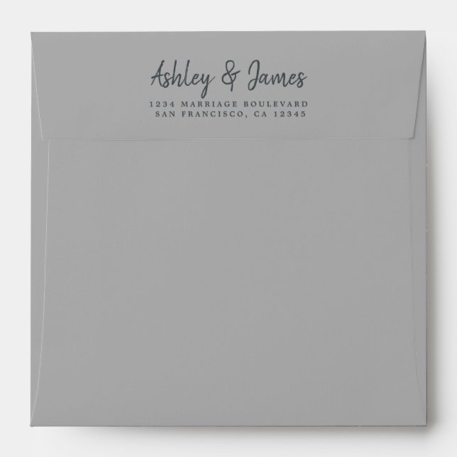 Grey Wedding Return Address Square Envelope (Back (Top Flap))