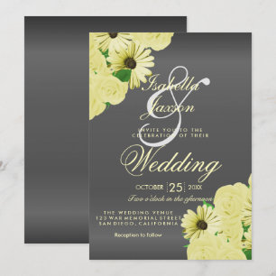 Grey Wedding Satin and Pastel Yellow Wedding Invitation