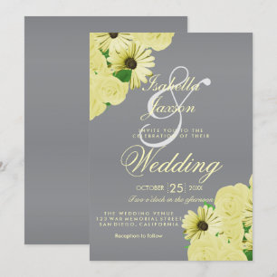 Grey Wedding Satin and Pastel Yellow Wedding Invitation