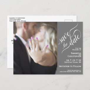 Grey Wedding Save the Date Photo & Calligraphy Announcement Postcard