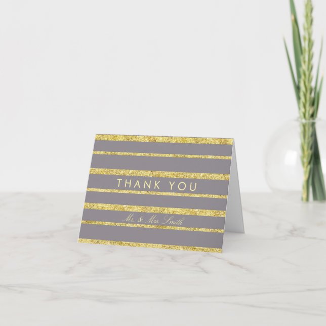 Grey Wedding Thank You Note Card Gold Foil Effect (Front)