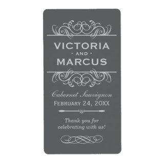 Grey Wedding Wine Bottle Monogram Favour Labels