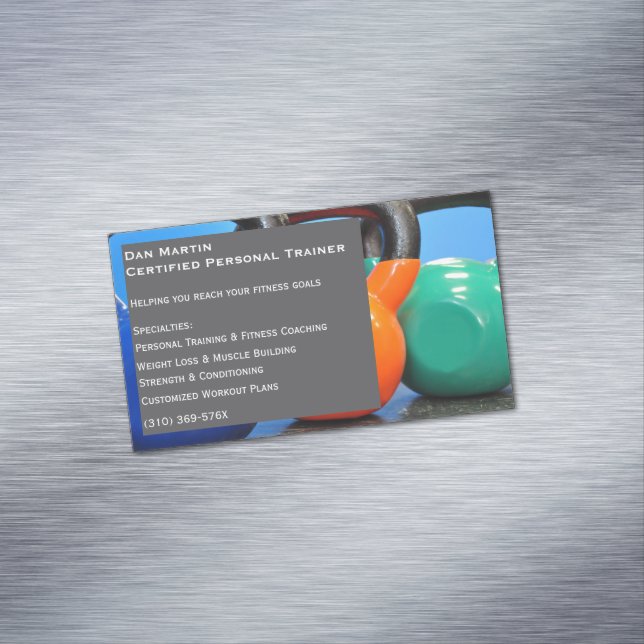 Grey Weights Gym Personal Trainer Fitness Centre Magnetic Business Card (In Situ)