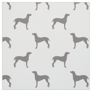 Grey Weimaraner Silhouettes on White Background Fabric