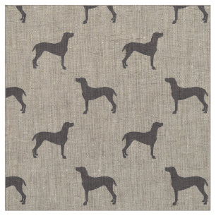 Grey Weimaraner Silhouettes on White Background Fabric