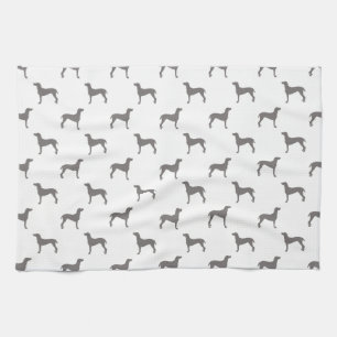 Grey Weimaraner Silhouettes on White Background Tea Towel