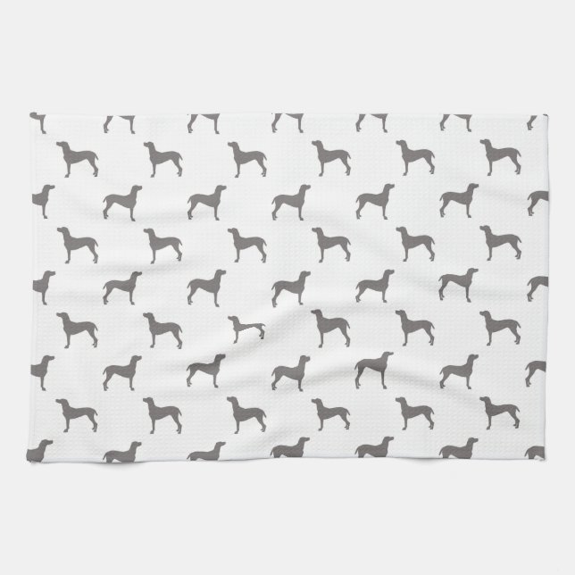 Grey Weimaraner Silhouettes on White Background Tea Towel (Horizontal)