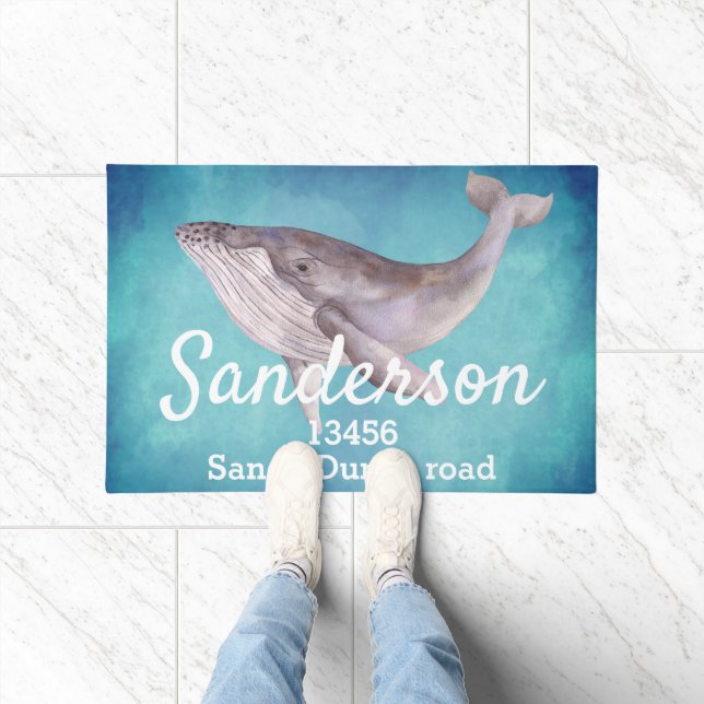 Grey Whale Turquoise Nautical Name  Address Doormat (Indoor)