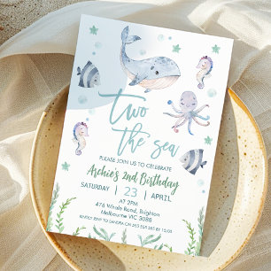 Grey Whale Two the Sea 2nd Birthday Invitation