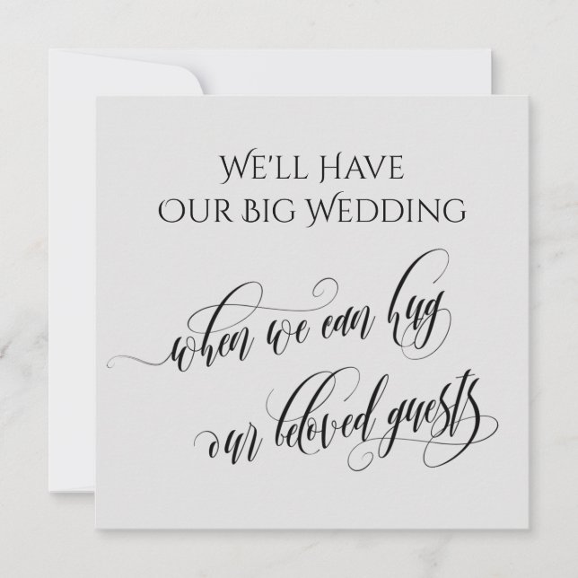 Grey When We Can Hug You Postponed Wedding Invitation (Front)