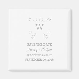 Grey Whimsical Flourish Save the Date Magnet