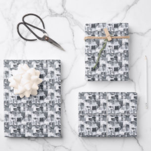 Grey & White Abstract Paint Wrapping Paper Sheet