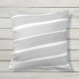 Grey White Abstract Painted Stripe Outdoor Pillow