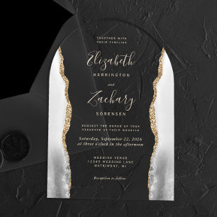 Grey White Agate Gold Text Arch Wedding Acrylic Invitations