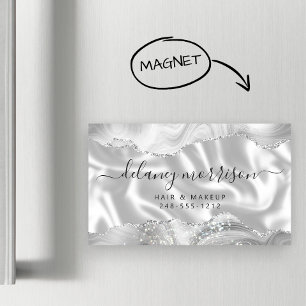 Grey White Agate Silver Glitter Luxury Magnetic Business Card