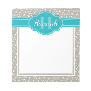 Grey White Anchor Pattern Teal Monogram Notepad
