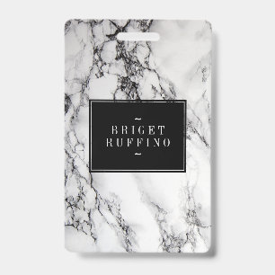 Grey White And Black Marble Stone  Pattern ID Badge