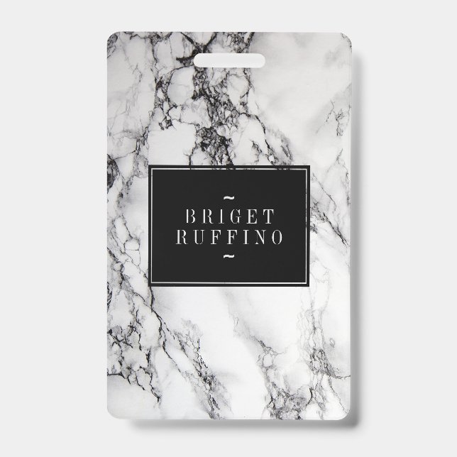 Grey White And Black Marble Stone  Pattern ID Badge (Front)