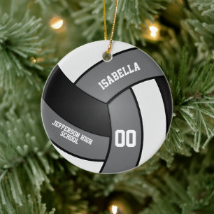 Grey, White and Black Volleyball Ceramic Tree Decoration
